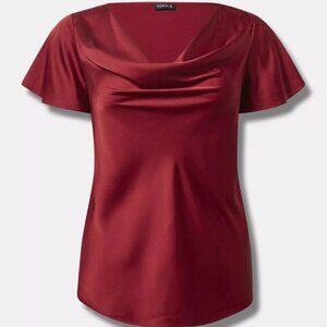 Share Torrid Satin Cowl Neck Short Flutter Sleeve Blouse - Biking Red - Size 1X